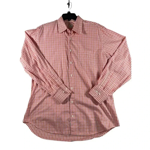 Peter Millar Cotton Long‎ Sleeve Button Down Shirt Gingham Orange Pink - Picture 1 of 9